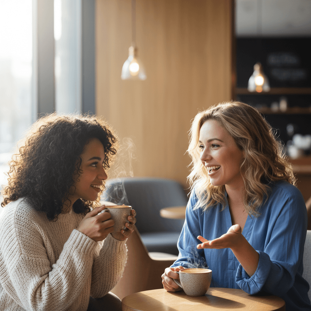 Relaxed business owner smiling while checking her phone in a café